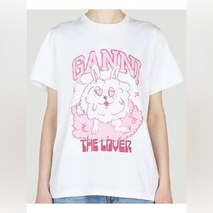 Ganni White and Pink Graphic Tee